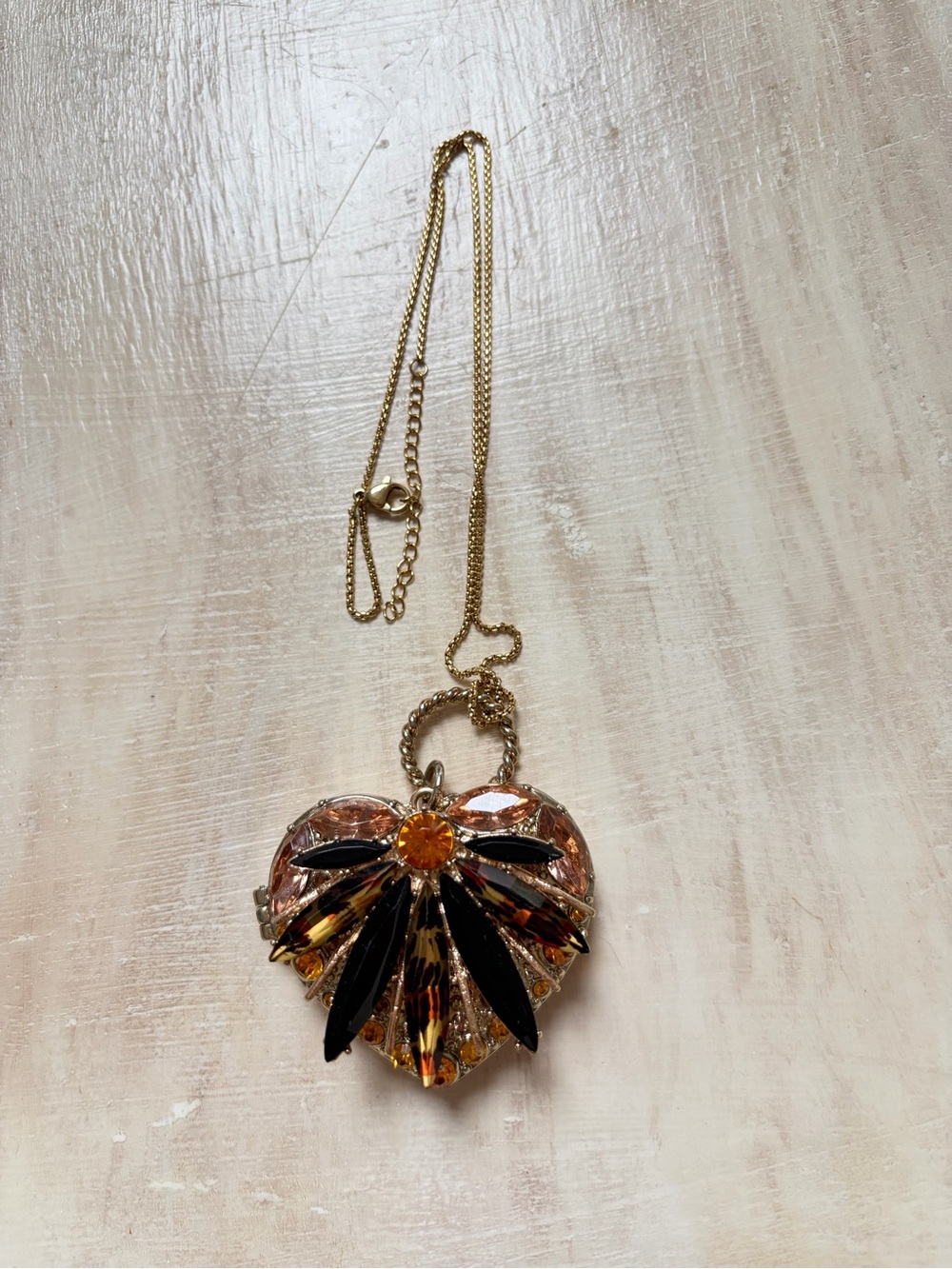 Betsey Johnson Hollywood Glam leopard heart locket necklace